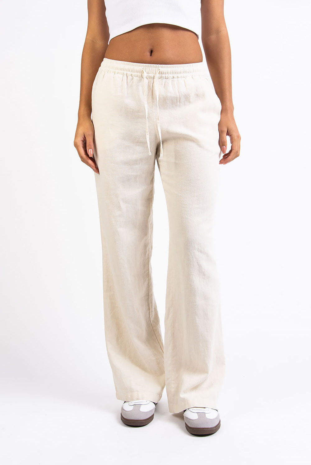 Mila 01Mid Straight Linen Pants - Beige