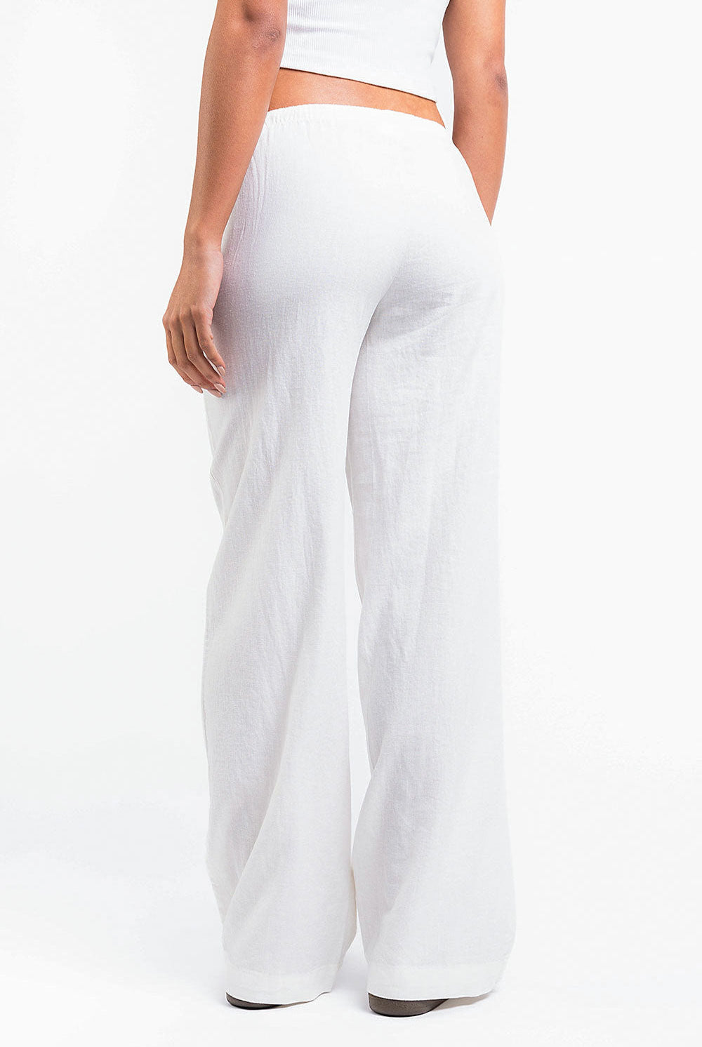Mel 04Low Straight Linen Pants - White