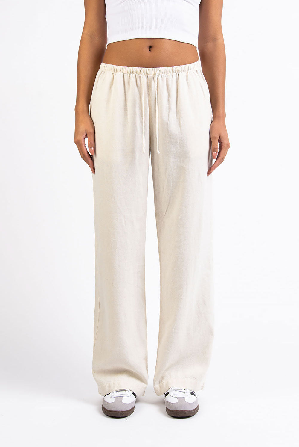 Mel 04Low Straight Linen Pants - Light Beige