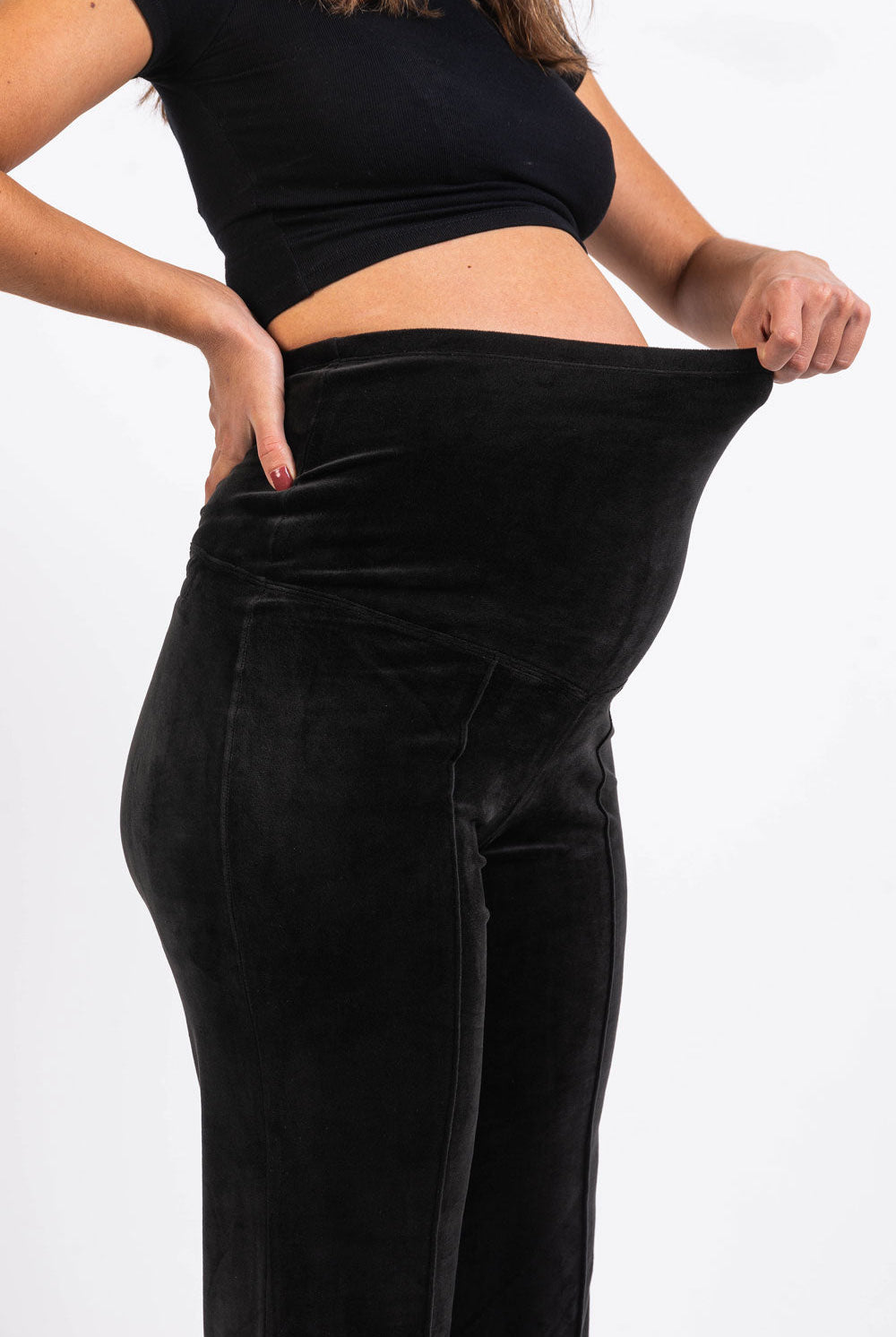 Pixie 01 Velour Straight Maternity Pants - Black