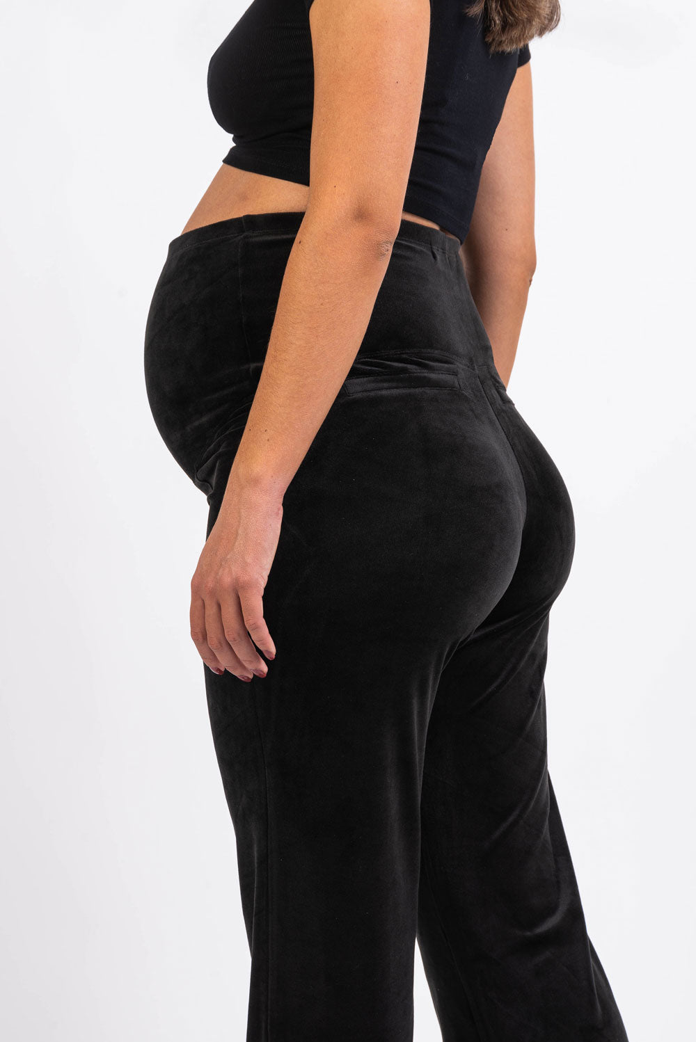 Pixie 01 Velour Straight Maternity Pants - Black