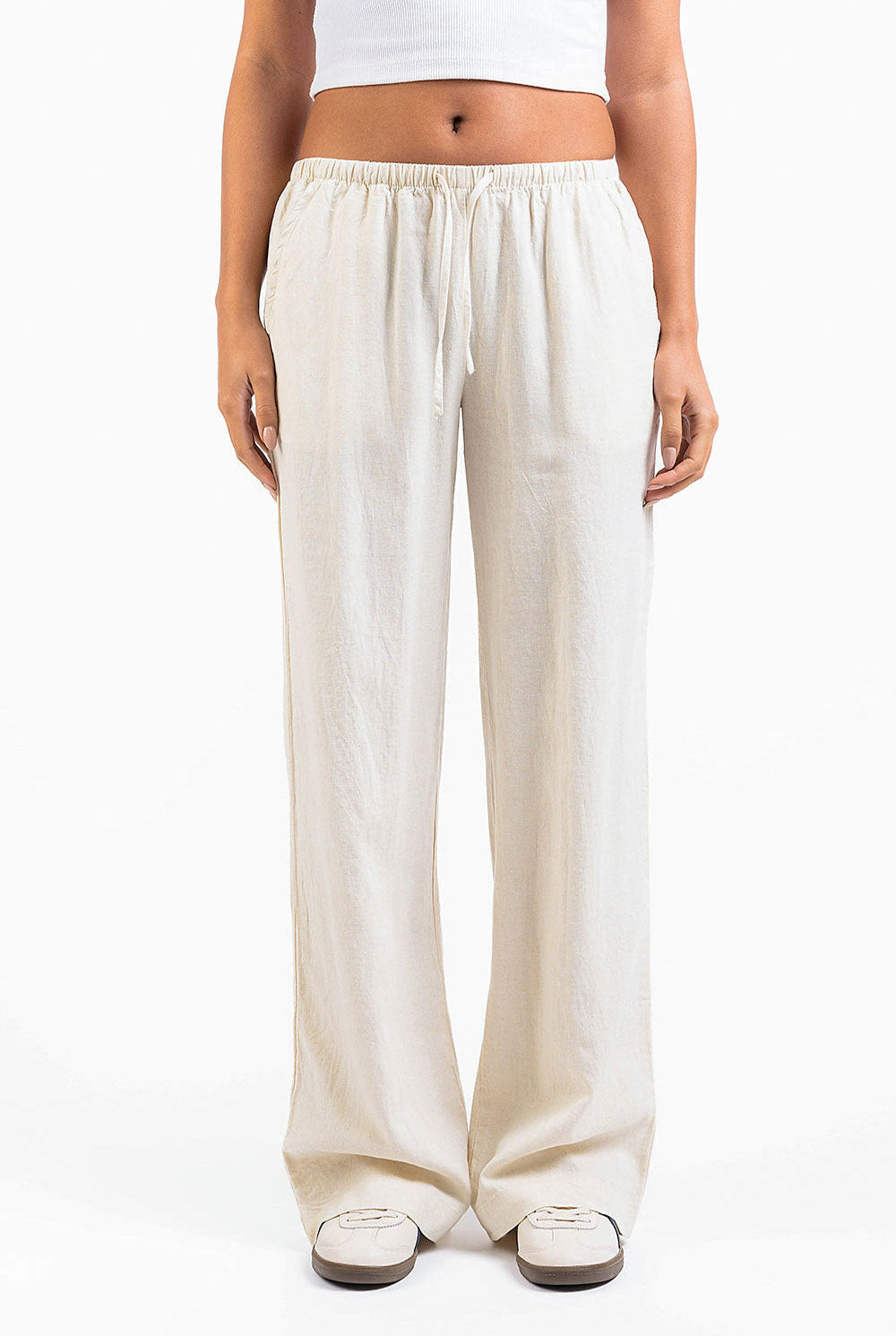 Mel 04Low Straight Linen Pants - Beige