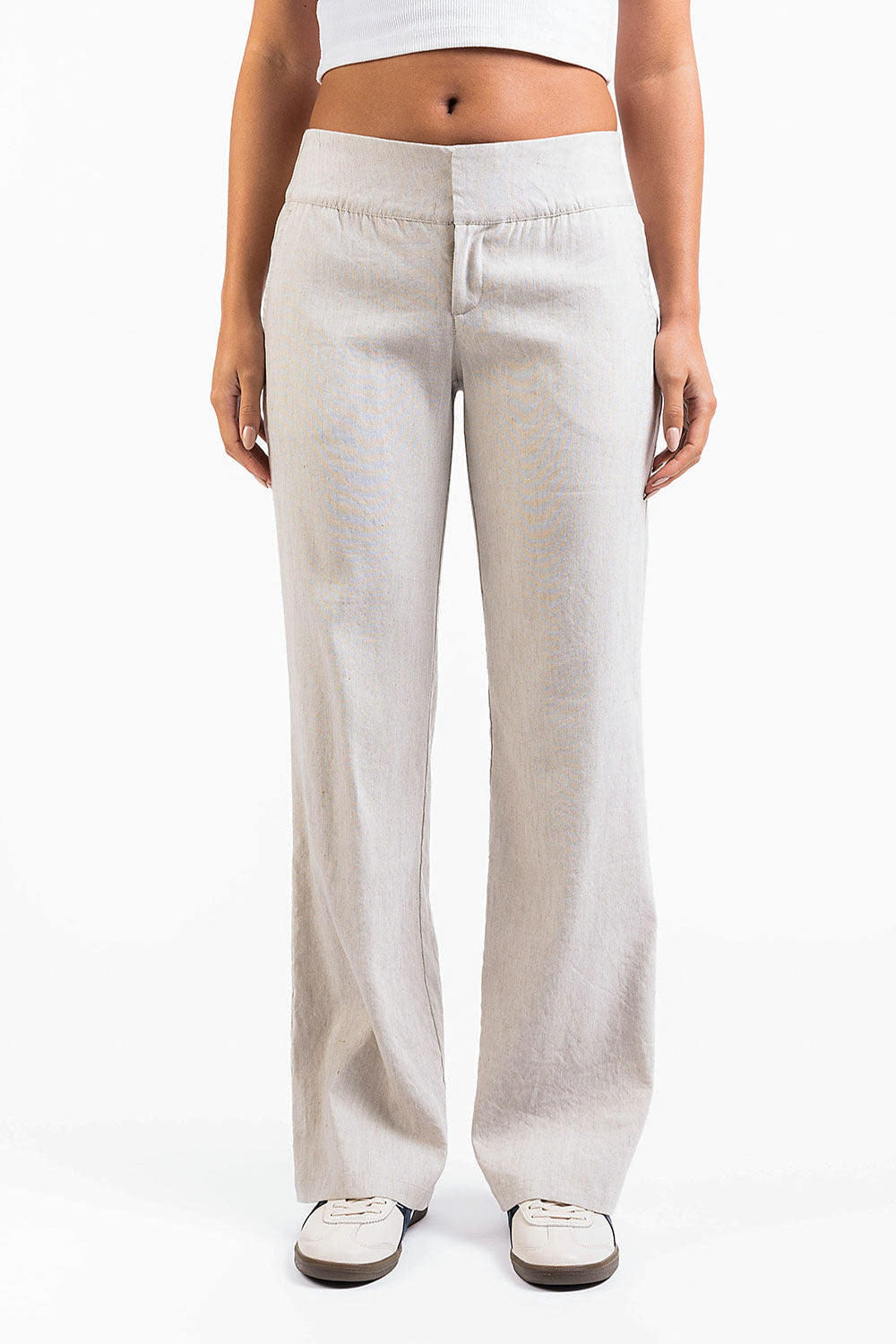 Mabel 02Low Straight Linen Pants - Linen Beige