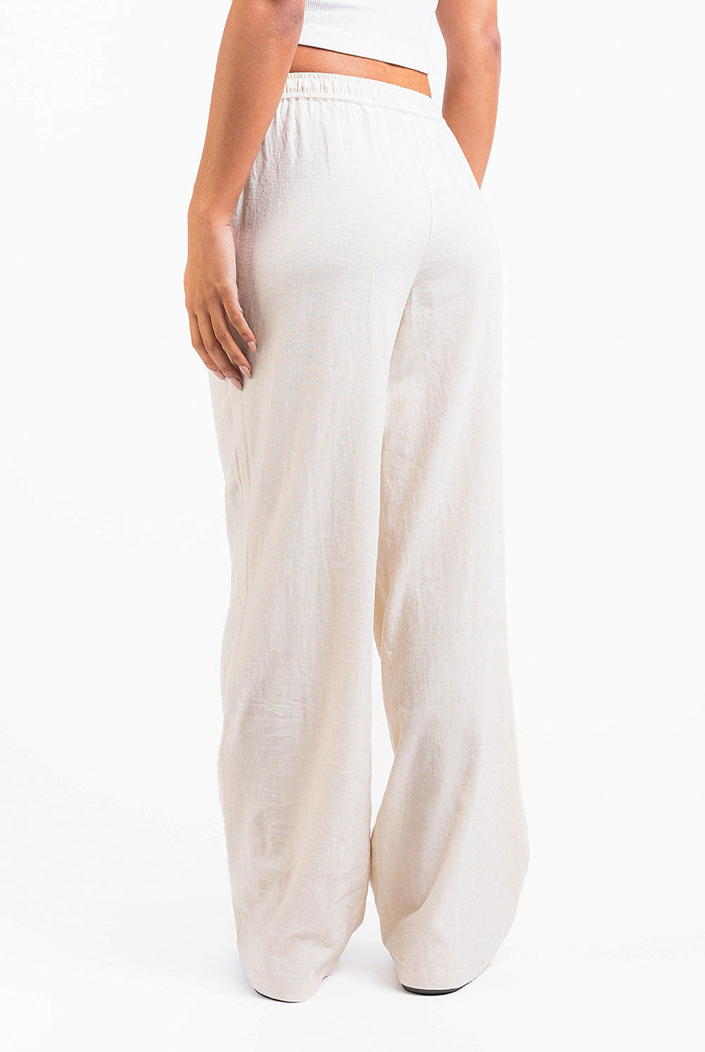 Mila 01Mid Straight Linen Pants - Light Beige
