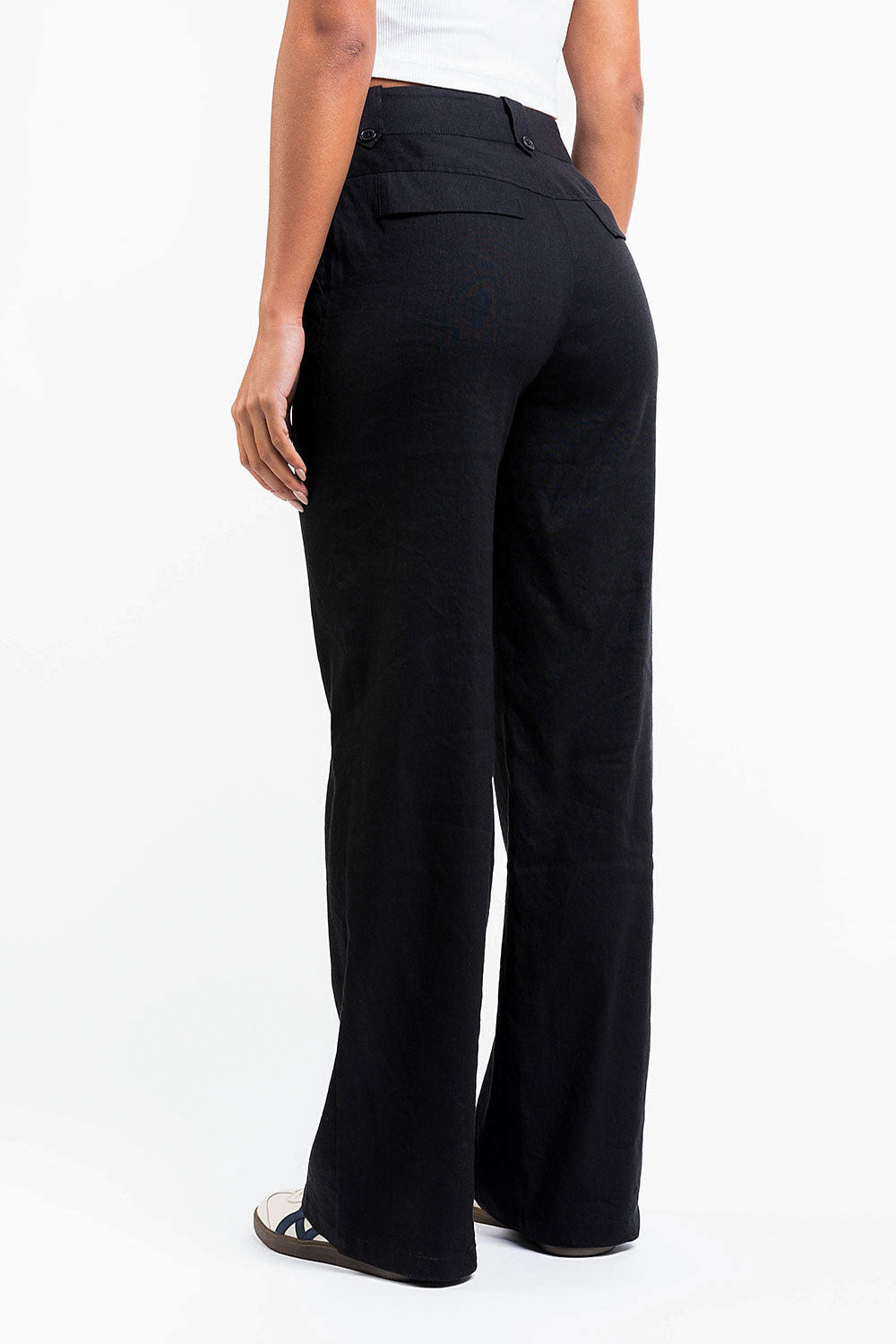 Bonnie 05High Straight Linen Pants - Black