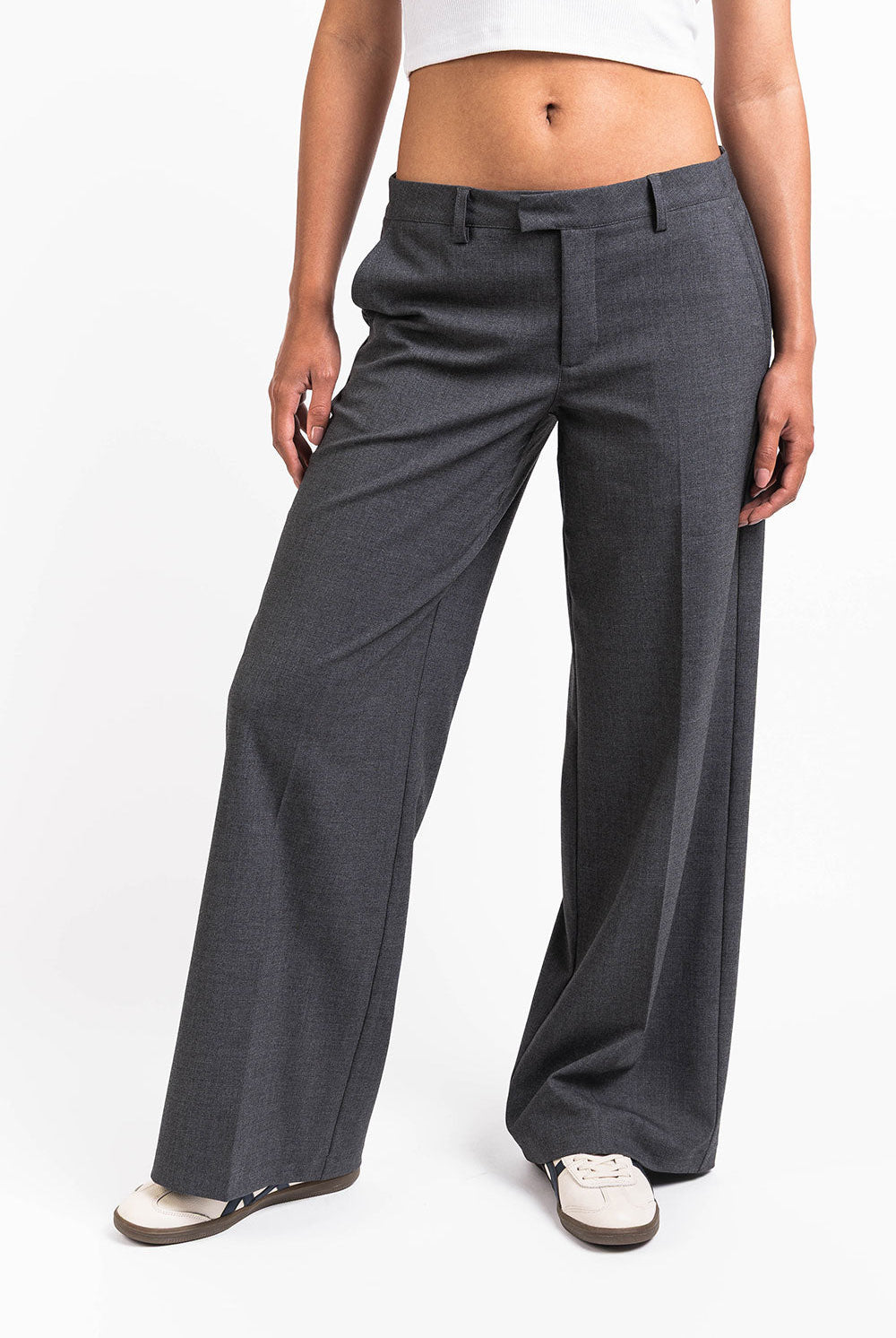 Thilde 01Low Wide Suit Pants - Dark Grey Melange