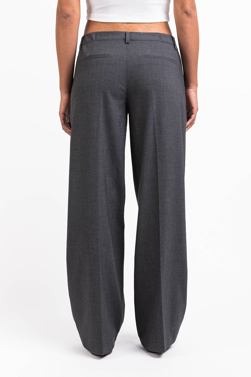 Thilde 01Low Wide Suit Pants - Dark Grey Melange