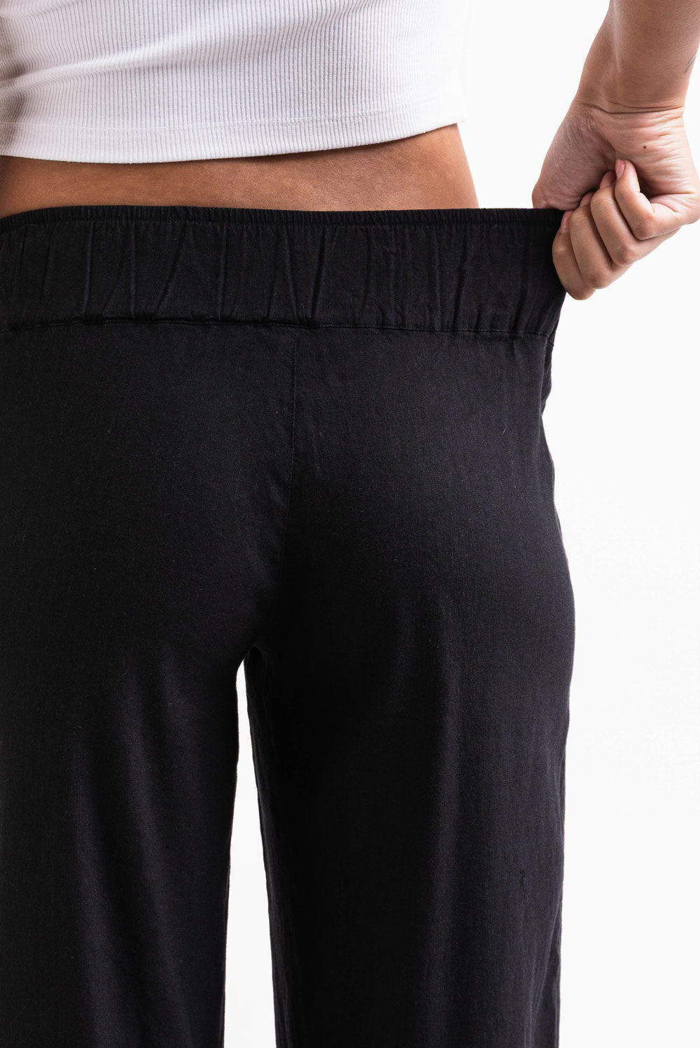 Mabel 03Low LinStretch Straight Linen Pants - Black – MADLADY