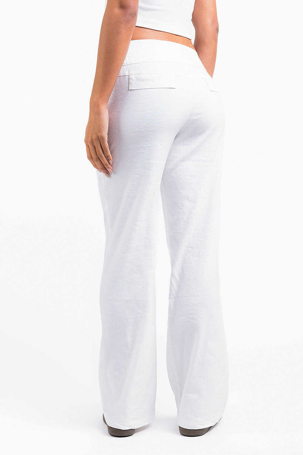 Mabel 02Low Straight Linen Pants - White