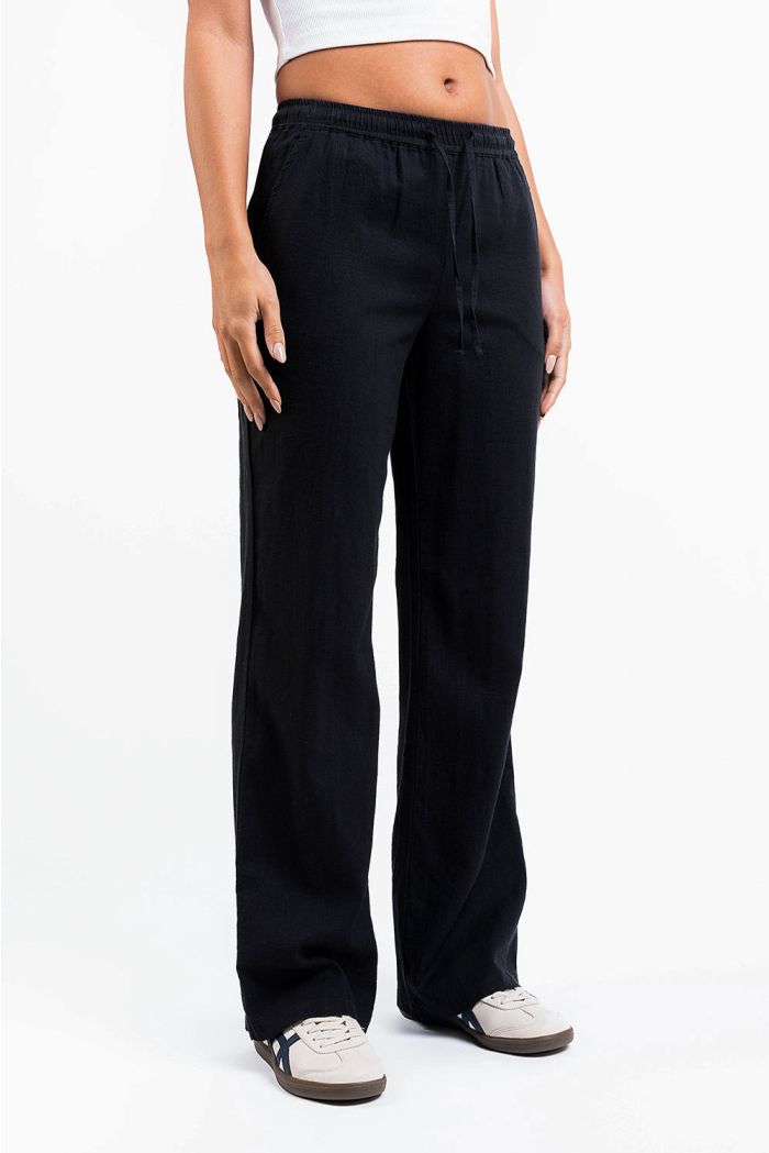 Mila 01Mid Straight Linen Pants Black MADLADY