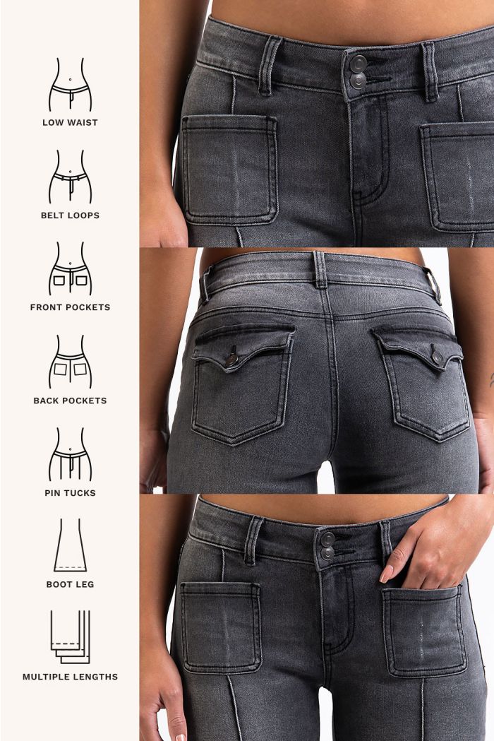 Claire 01Low Bootcut Jeans Washed Black MADLADY