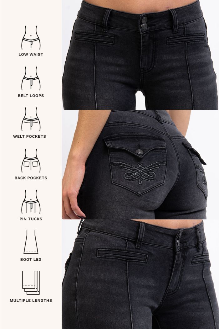 Claire 02Low Bootcut Jeans Washed Black MADLADY