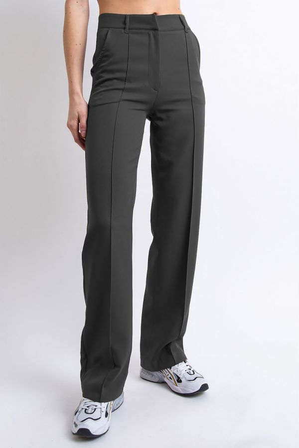 High waist Suit Pants With Pintucks - Sally Dark Gray