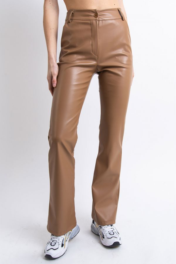 High waist Faux Leather Pants - Hunter Camel