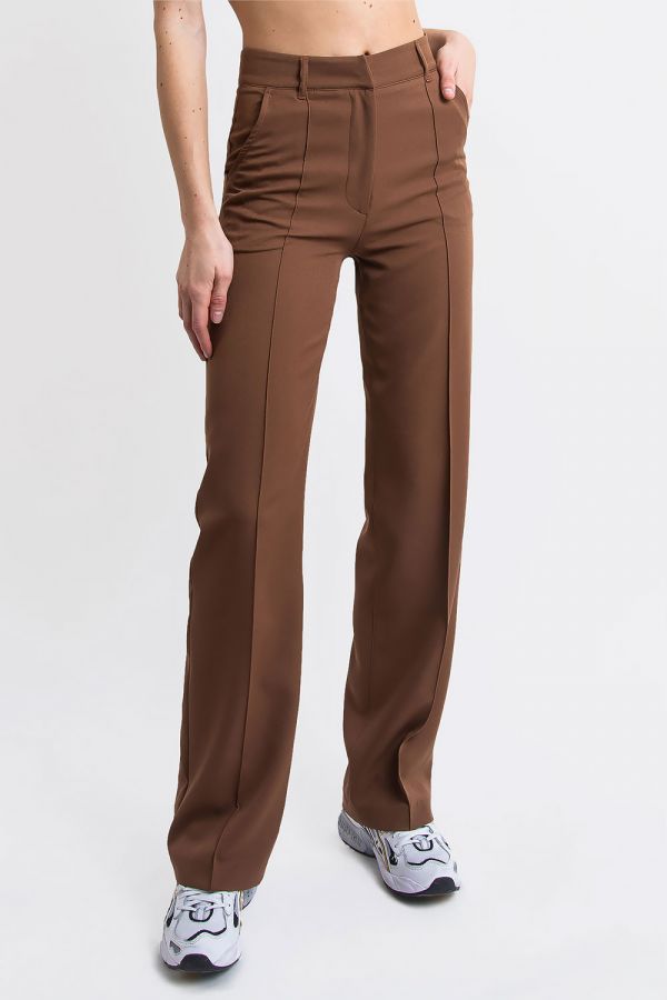 High waist Suit Pants With Pintucks - Sally Mid Brown