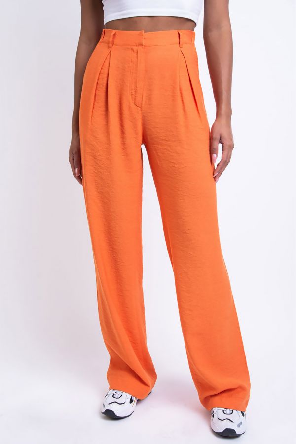 High Waist Pleated Wide Pants - Sienna Orange