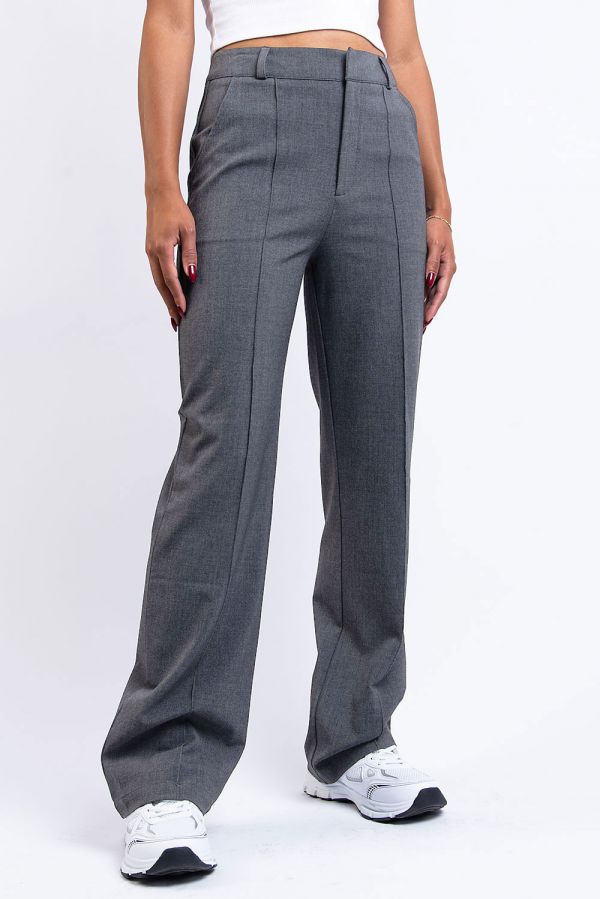 High Waist Suit Pants With Pintucks - Sally Mid Grey