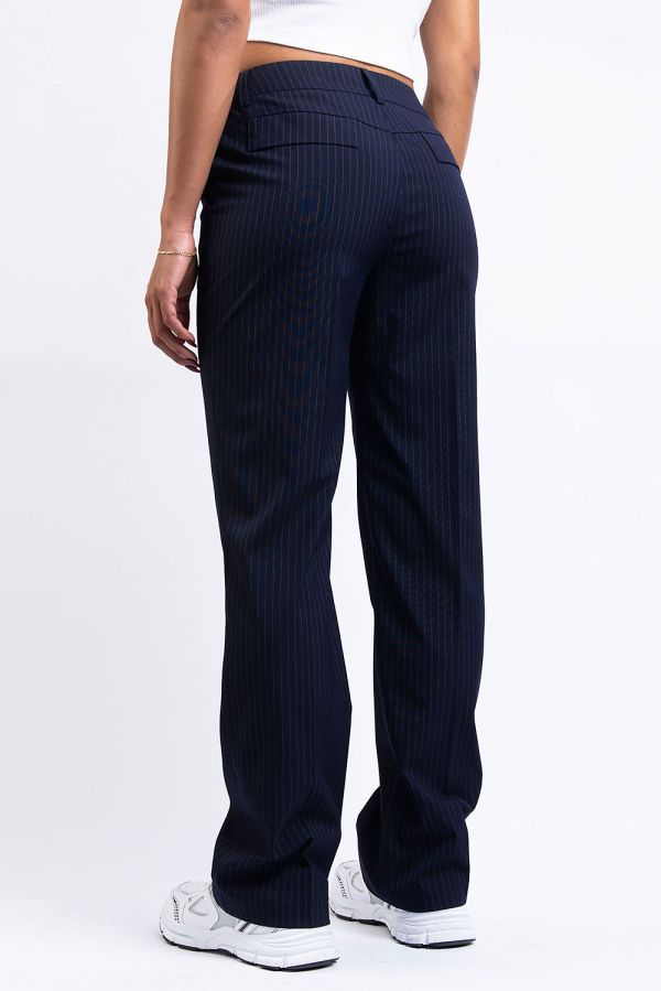 Mid Waist Suit Pants - Gwen Navy Pinstripe