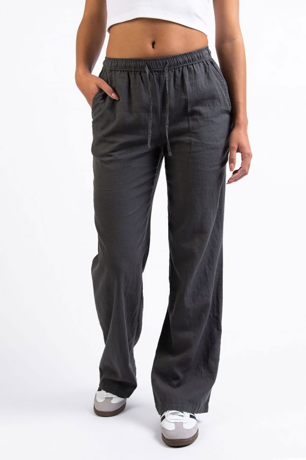 Mid Waist Linen Pants - Mila Grey