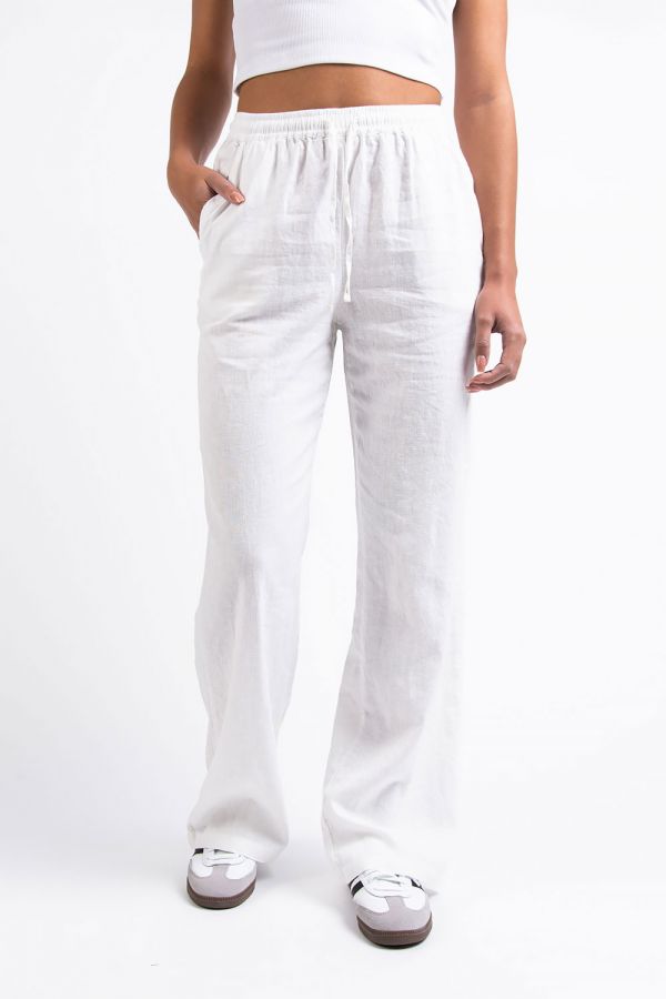 High Waist Linen Pants - Mila White