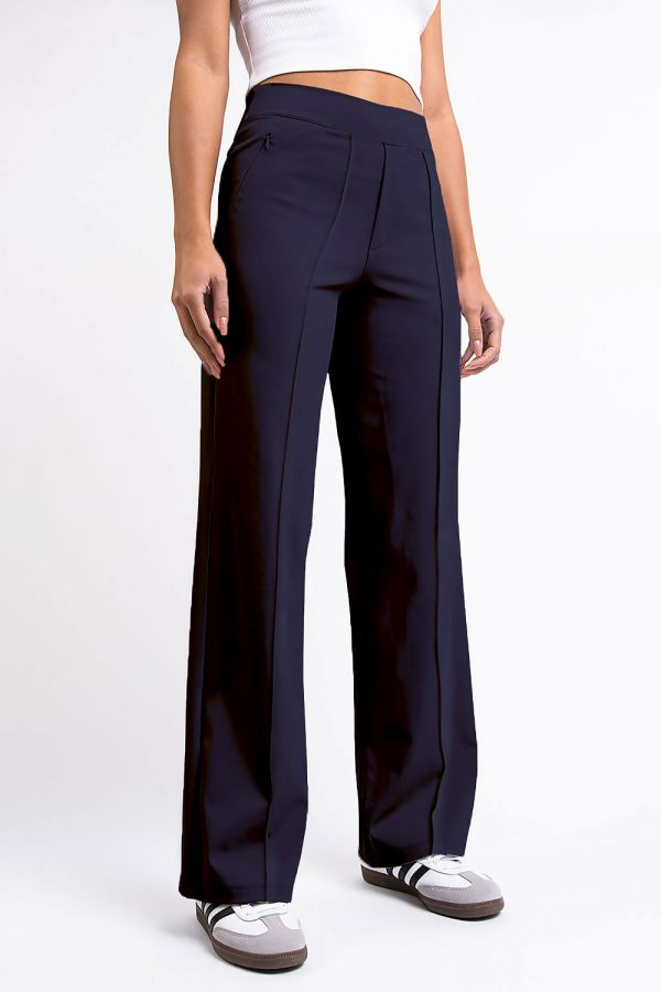 Active Ultra Stretch Suit Pants With Pintucks - Molly Navy